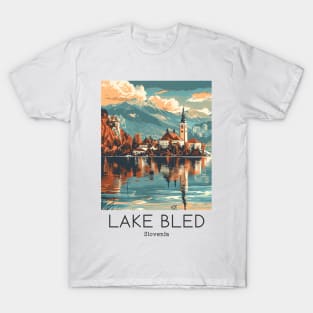 A Vintage Travel Illustration of Lake Bled - Slovenia T-Shirt